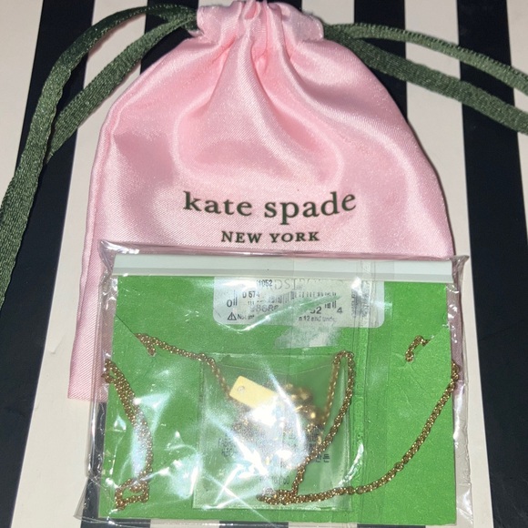 Kate Spade NWT/Dust bag Black Enamel Bow with 16-18in Gold adjustable Necklace - Picture 4 of 6